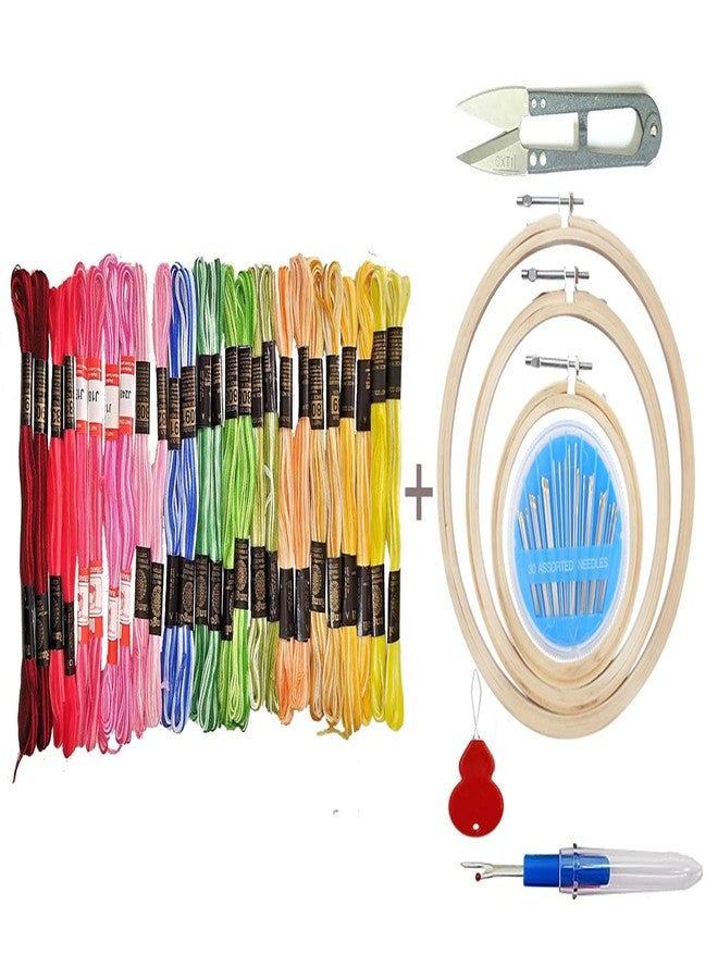 TE Embroidery Kit with Wooden Hoop Ring 6,7,8 Inches, 25 Multicolor Threads, 30 Needles, 1 Seam Ripper, 1 Threader and 1 Thread Cutter for Cross Stitch (Emb. kit 2nd aati) - Image 1